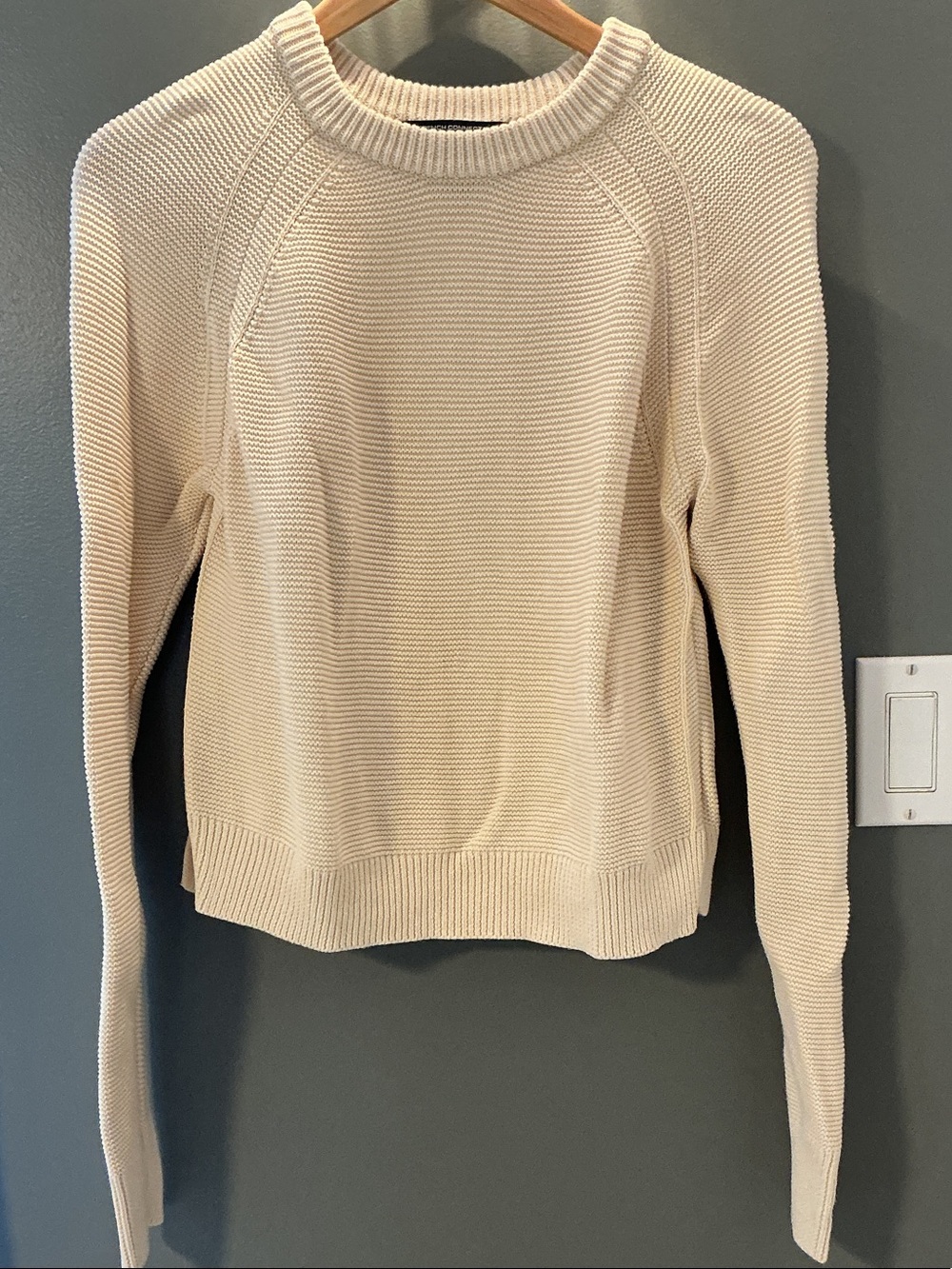 French Connection Cream Ribbed Crewneck Sweater, M (Cotton)